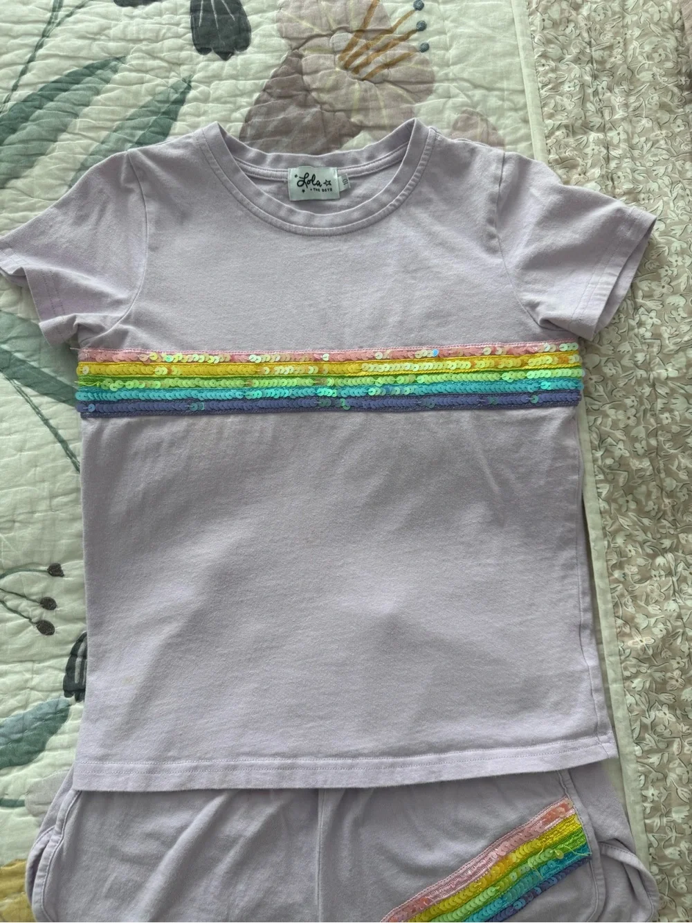 Lola + The Boys Lilac Rainbow Sequin Short Set
